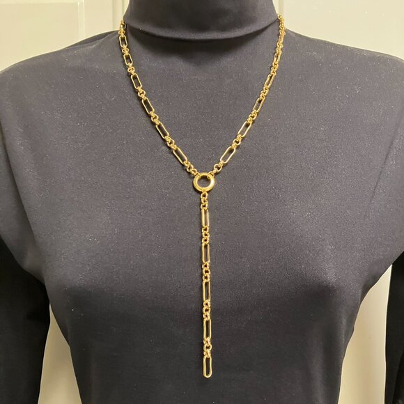 18k Real Gold Plated over Brass Y Lariat Paper Clip 18 inch Chain Shortest One - Picture 2 of 12